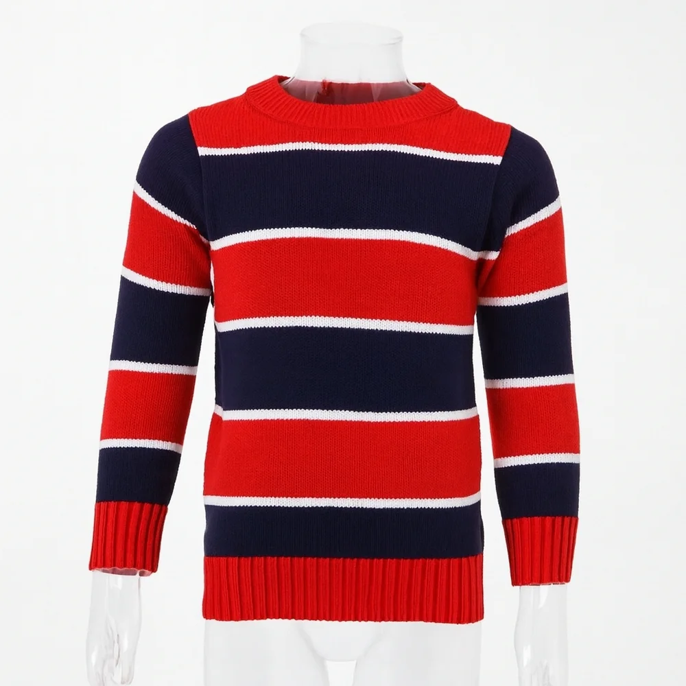 The Children’s Place Boys Sweater 3T – Blue Gray Red White Stripes | Cozy Kids